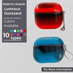 Glow-in-the-Dark Earbuds Case with Quicksand Design Compatible for 1 2 3 4 Pro Includes 2 Luminous Stickers