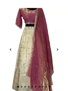 Stunning Lightweight Lehenga Choli Ensemble - Maroon Choli with Gold Accents & Cream Silk Lehenga for Festive Wear