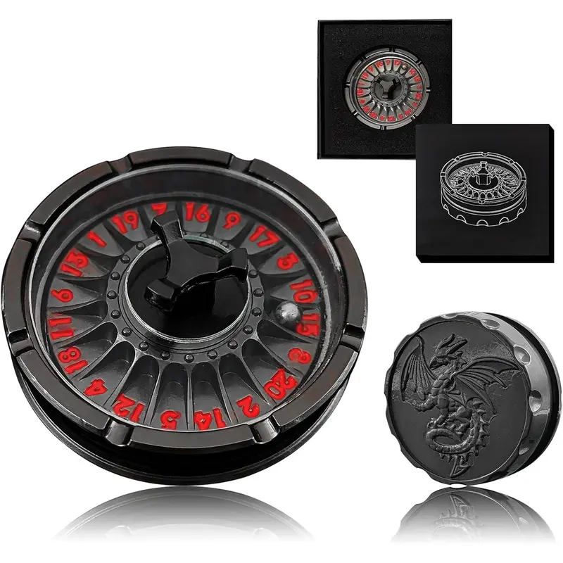 Multifunction Durable G20 Roulette Dice Spinner & 7-in-1 Dragon Scales Metallic Polyhedral Dice Set - RPG Card Games Accessory with Gift Case for Dungeons and Dragons, Enhance Gaming Experience, Birthdays (Black-Red)