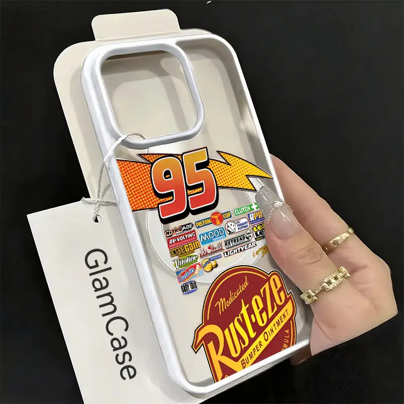 Racing Number 95 Retro Car Decal Acrylic Magnetic Cellphone Case - Anti-Drop, Dual Heat Dissip., Double-Sided Glossy Shockproof Cover for iPhone 17,16,15,14,13,12,11 Plus Pro Max - Fun Gift for Smartphone Users