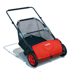 Manual Push Lawn Sweeper 21-Inch, Yard Leaf & Debris Collector with 3.5 Cu. Ft. Collection Bag, Adjustable Brush Height for Lawns & Driveways, Foldable Storage Design.