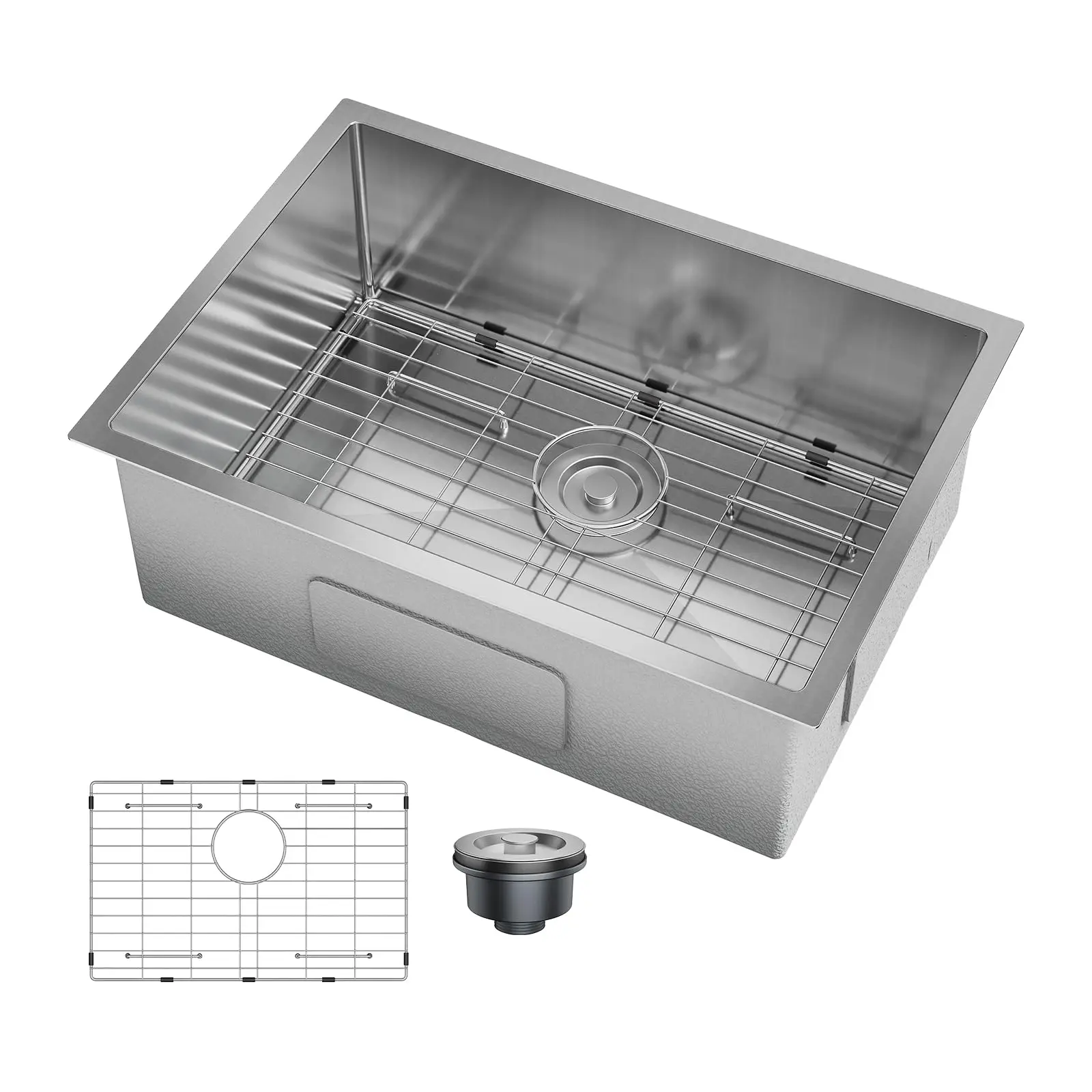 Garvee Undermount Kitchen Sink Single Bowl with Accessories,27x19 Inch Stainless Steel Kitchen, Modern Top Mount 16 Gauge Workstation Sink for Bar, Silver