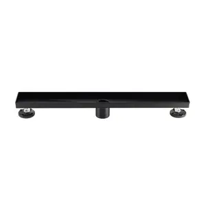 24" Linear Shower Drain, Square Hole Pattern Shower Drain, Matte Black Polished 304 Stainless Steel Linear Drain with Levelingft & Hair Strainer