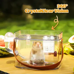 A Portable Travel Cage for Small Animals with a Water Bottle, Featuring Panoramic Visibility And Chew-Resistant Material, Suitable for Small Pets