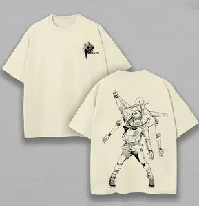 Men's Vintage Round Neck Distressed Festive Short-Sleeve Oversized Unisex JoJo's Bizarre Adventure Printed Casual T-Shirt