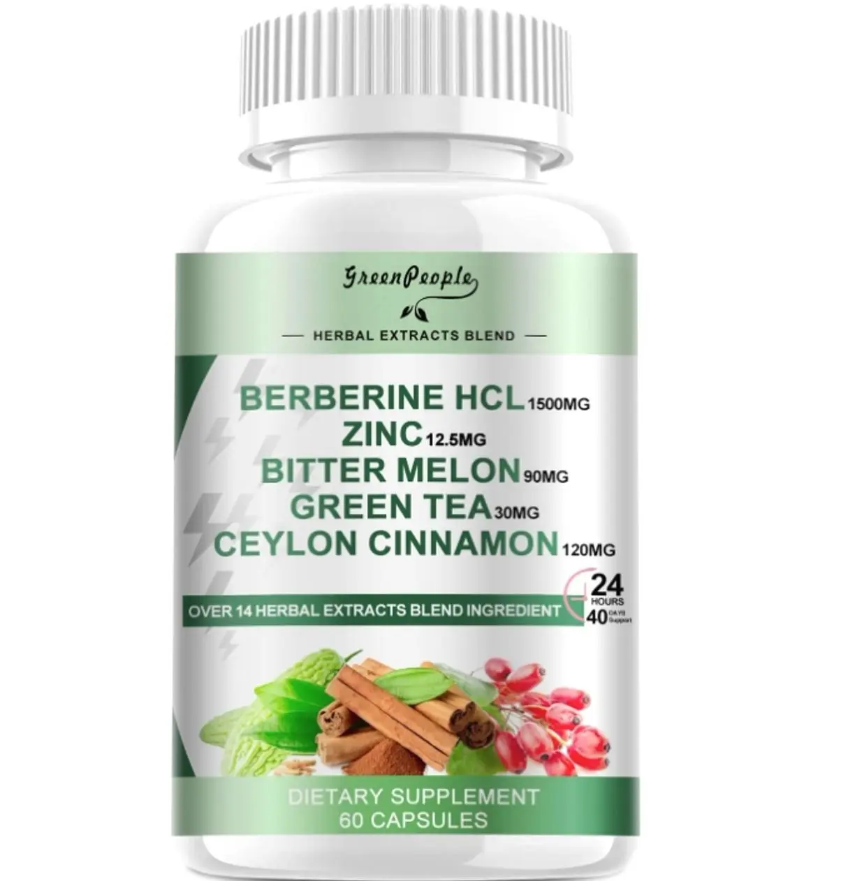 GREENPEOPLE Berberine Supplement with Ceylon Cinnamon - Berberine 1500mg Activates AMPK & GLP-1 Berberine HCL Capsules with Bitter Melon/Artichoke Extracts & Natural Herbs for Immune Support 60 Count