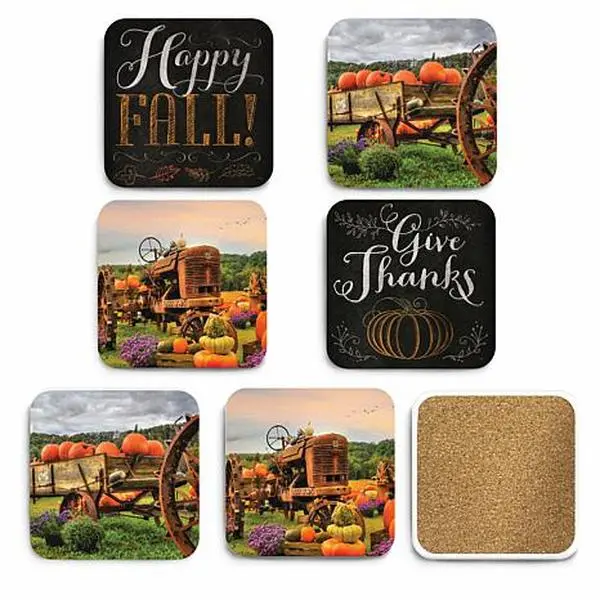Courtside Market Happy Fall 6-piece Ceramic Coaster Set Courtside Market Happy Fall 6-piece Ceramic Coaster Set