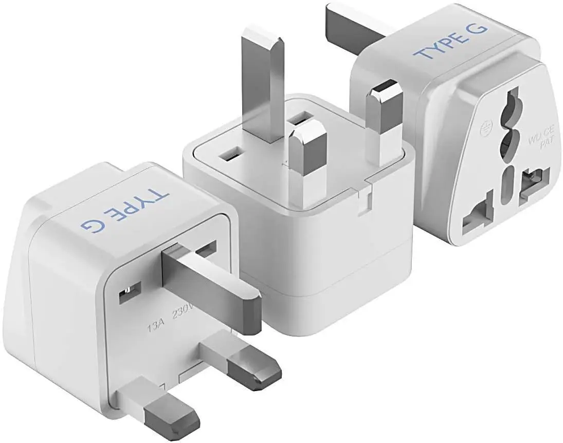 Ceptics UK, Hong Kong, Ireland, UAE Travel Plug Adapter (Type G) - 3 Pack [Grounded & Universal] (GP-7-3PK), White, Standard Paul Zeng Universal Supplies-LLC