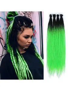 40 Strands Ombre T1B/Green Synthetic Handmade Crochet Dreadlock Extensions, 22 Inch Reggae Style Braiding Hair, 0.6 Cm Width Locs for Women - Dreadlock Extensions, Dreadlocks Extensions