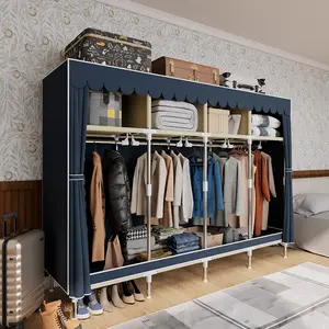 Modern Portable Wardrobe 8  Storage Spaces Large Capacity Dustproof For Bedrooms Rentals Students Home Storage Solutions 4 hanging rods