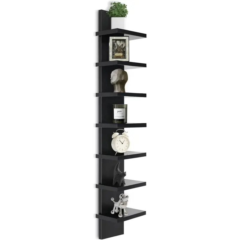 Homaterial 5-Tier Wood Floating Shelves, Wall-Mounted Vertical Column for Bedrooms, Kitchen, Black Home Decor Room Accessories