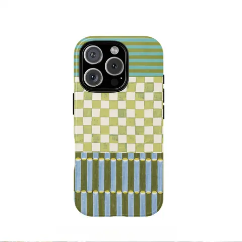 Retro style color blocked geometric pattern design, dual layer protective case, sturdy and durable 2 in 1 protective case, compatible with iPhone 18/17/16/15/14/13/12/11 Pro Max/Plus/Pro, Samsung Galaxy S25/S24/S23 , simple and stylish phone case