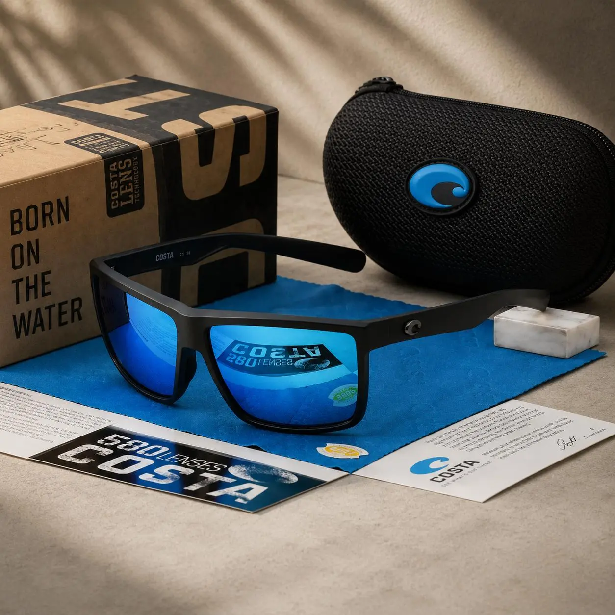 Costa Polarized Fishing Sunglasses Blue Mirror Lens Matte Camo Frame UV400 Costa Polarized Fishing Sunglasses Blue Mirror Lens Matte Camo Frame UV400