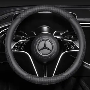 Nappa Premium Leather Car Steering Wheel Cover, Non-slip, Breathable, Universal, 15 Inches