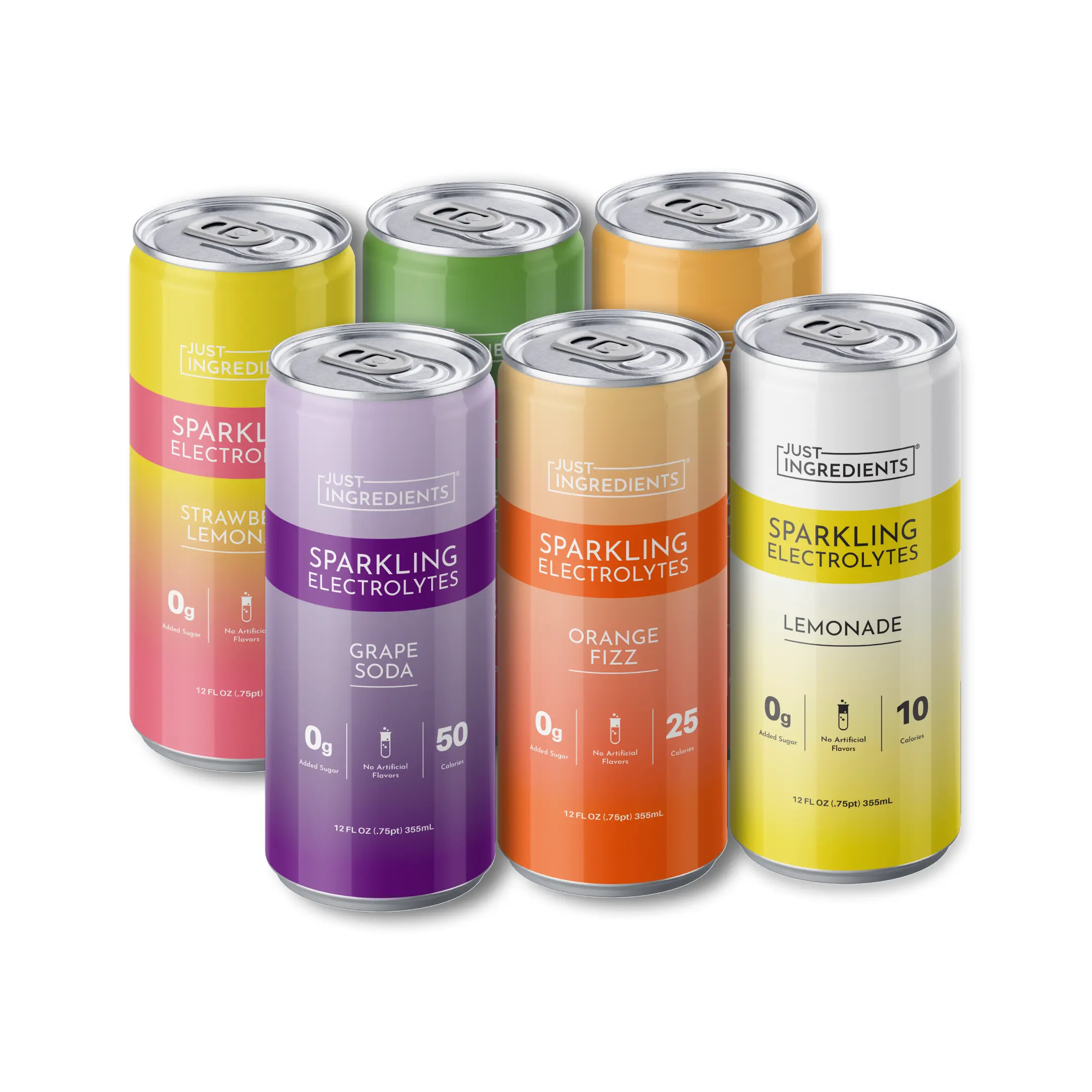 Just Ingredients Sparkling Electrolytes Variety Pack - 6 Flavors - Real Food Ingredient Hydration Drink