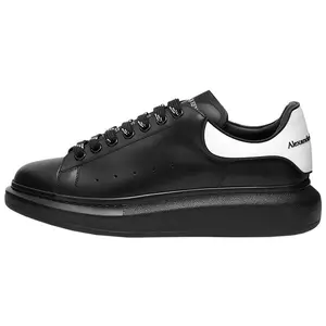 Alexander McQueen Men's Leather Platform Low-Top Sneakers in Black and White
