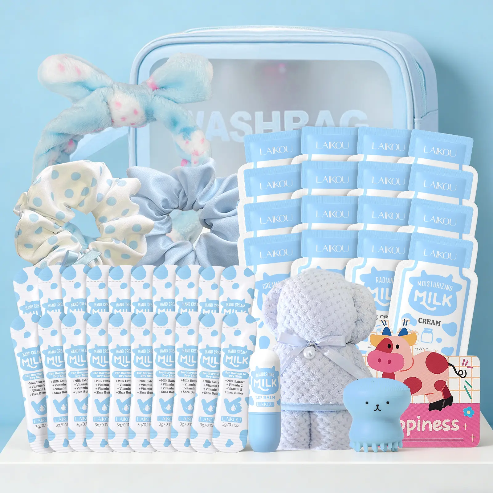 44pcs Milk Hydrating Skincare Gift Sets for Women, Beauty Skin Care Kit with Face Moisturizer, Serum, Eye Cream, Lip Balm, Hand Creams, Toiletry Bag, Scrunchies, Cute Spa Gifts for Teens Girls, Birthday, Party