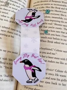 Magnetic Bookmark with Cute Penguin Ice Skating, Living My Best Life, Page Saver for Book Lovers