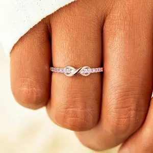 Pink zircon infinite loop small bow ring female couple gift wedding engagement jewelry party