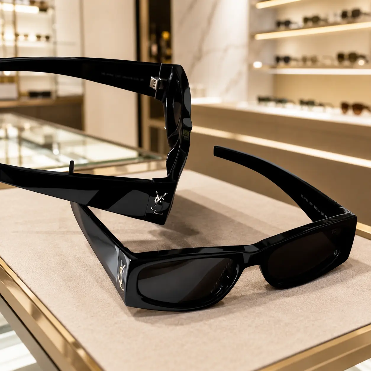 Glossy Black Rectangle Sunglasses for Women & Men, Thick Frame Narrow Dark Lens Shades, Retro Luxury Streetwear Eyewear for Driving, Travel & Everyday Fashion with Leather Case