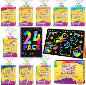 Party Favors for Kids 4-8-12: 4/16/24/36/48 Pack Scratch Rainbow Art Crafts Notebook, Coloring Book Goodie Bags Stuffers Kit, Bulk Birthday Gift Classroom Prizes Girl Boy Toddler Colorful Paper Material Colored Markers