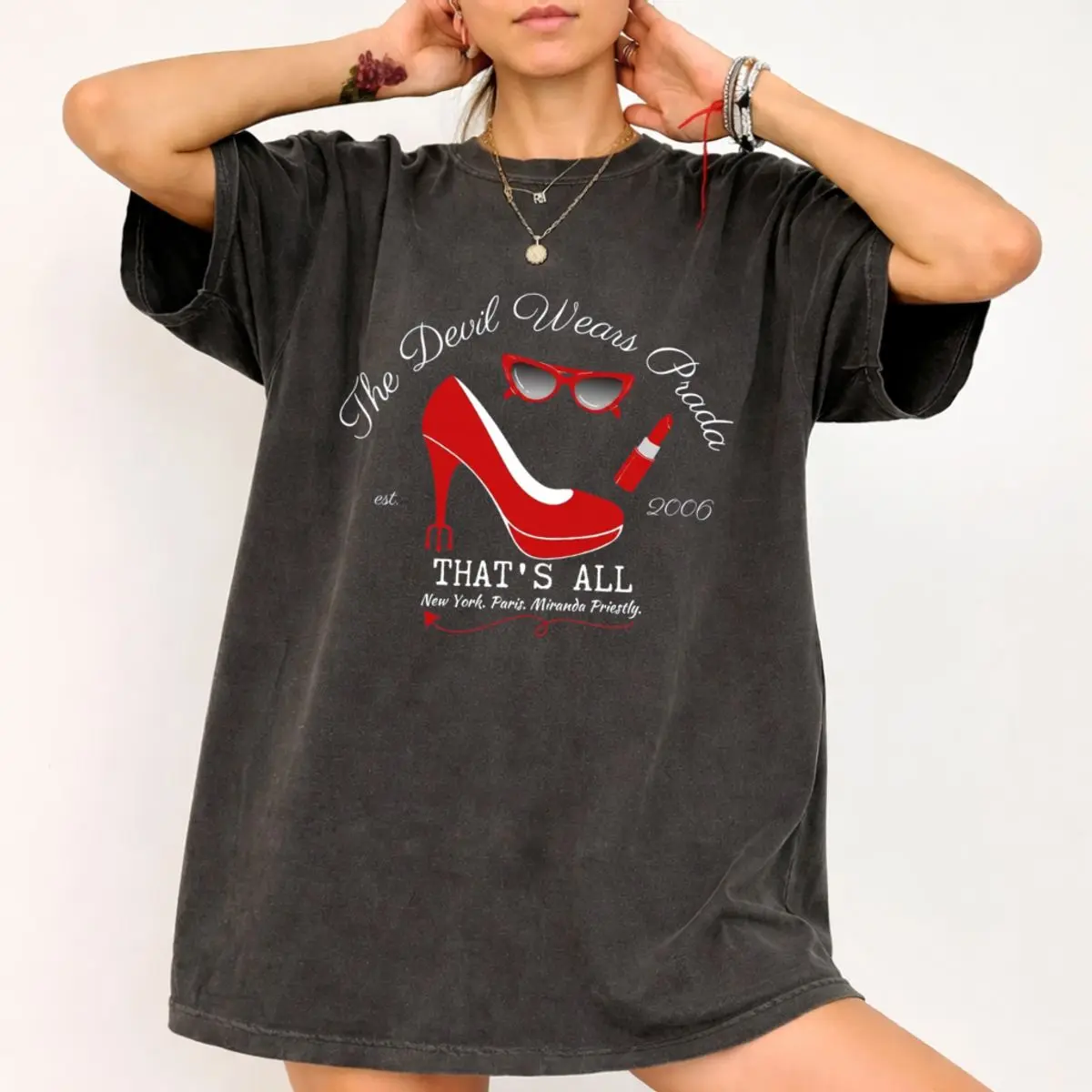 Comfort Colors The Devil Wears Shirt, That's All Miranda Priestly T Shirt, Red Stiletto Sunglass Lipstick Iconic Items Movie Tee, Devil Wears Merch Outfit , Unisex Garment-Dyed Tee, Classic Streetwear