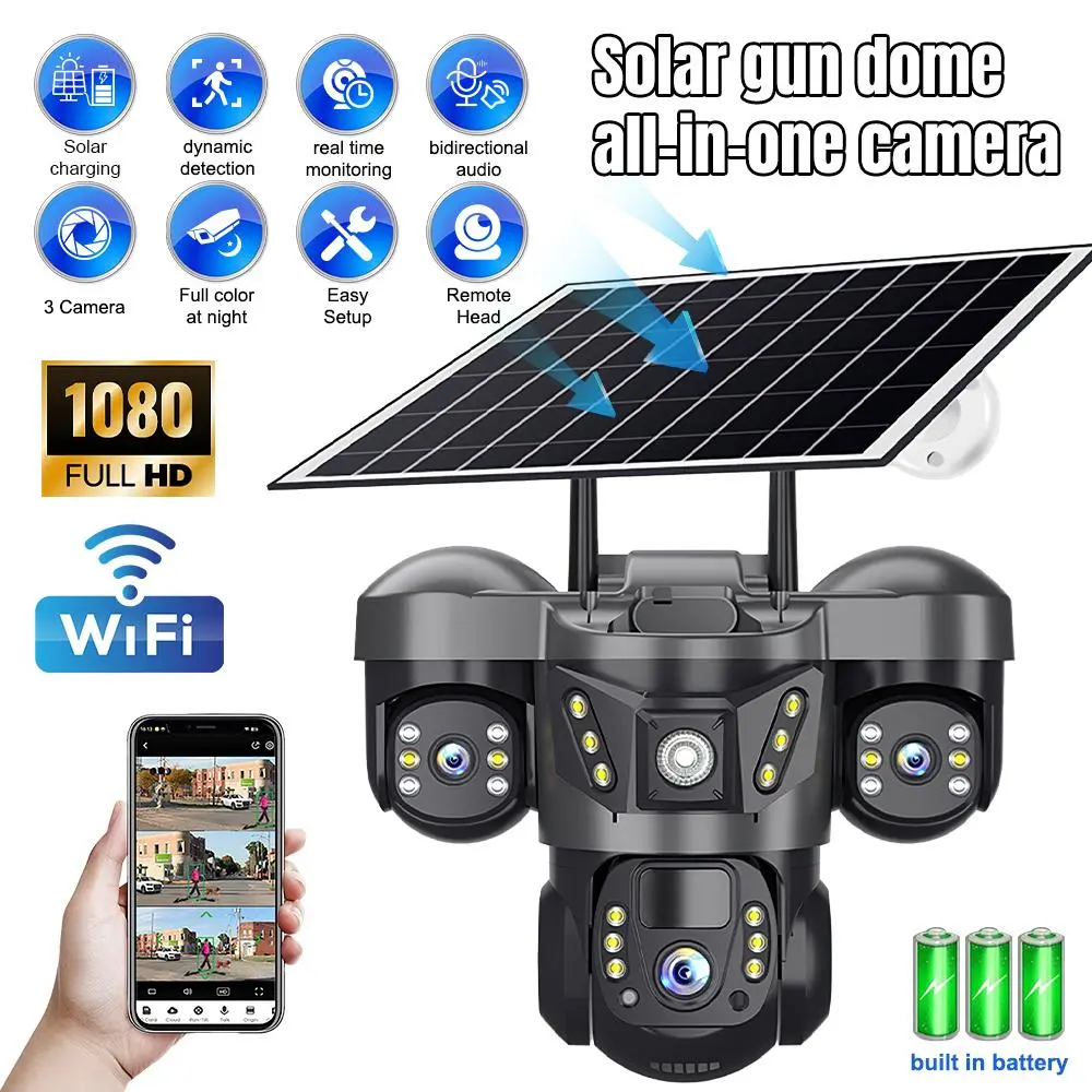 【Summerfinds】15MP 8K WiFi IP Camera Three Lenses PTZ Outdoor Waterproof Smart Home HD Night Vision CCTV Security Cam V380 Pro