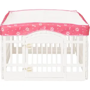 Dog Playpen Mesh Top Cover for 36" Inch Pet Playpen with 4 Panels,[ Note: Playpen Not Included] Dog Crate Cover Pet Tent Puppy Play Pen Cover, Ideal for Indoor/Outdoor Use. (Pink)