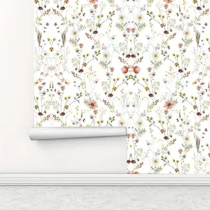 Floral & Leaves Pattern Wall Sticker, 1 Roll Waterproof Self-adhesive Wallpaper, Removable Wall Decal for Home Living Room Bedroom Dormitory Decor