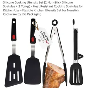 Silicone Cooking Utensils Set (2 Non-Stick Silicone Spatulas + 2 Tongs) - Heat Resistant Cooking Spatulas for Kitchen Use - Flexible Kitchen Utensils Set for Nonstick Cookware by IDL Packaging