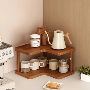 Modern Multi-Layer Storage Rack | Wooden, No-Installation Required, L-Shaped Stable Design for Kitchen/Bedroom/Study Countertops, Strong Load Capacity, Easy Assembly, Ideal Corner Organizer for Enhanced Space Utilization, Utility Racks, Shelf Rack