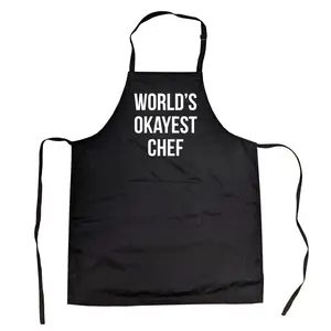World's Okayest Chef Apron Funny Summer Cookout Apron Funny Aprons Adjustable Household Items Graphic Print Funny Sibling Cover Novelty Cooking Aprons for Men Black