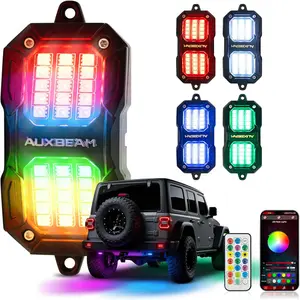 Auxbeam 4 Pods LED Rock Lights w/Brake Mode, Chasing Color RGB Wheel Well Lights w/Bluetooth APP& Remote Control, Music Voice Sync Underglow for Trucks UTV ATV Boat Waterproof