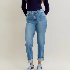 Judy Blue Boyfriend Criss-Cross Cuff Jeans