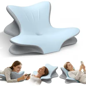 Ergonomic Cervical Neck Pillow for Pain Relief, Contour Memory Foam Orthopedic Wedge Pillow, Back Support for Sleeping Reading on Bed Couch Floor