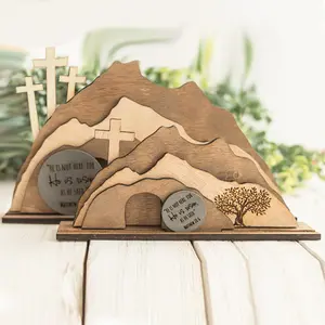 Easter Decorations with Cross & Olive Tree Design, Religious Decor, Wooden Cross Set, Perfect for Easter Celebrations, Durable Easter Gifts for Family Gatherings