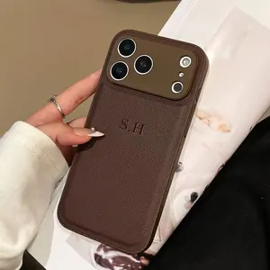 Personalized Luxury Customized Name 3D DIY Hot Engrave Faux Leather Phone Case For iPhone 17 16 15 14 13 Pro Max Plus Air