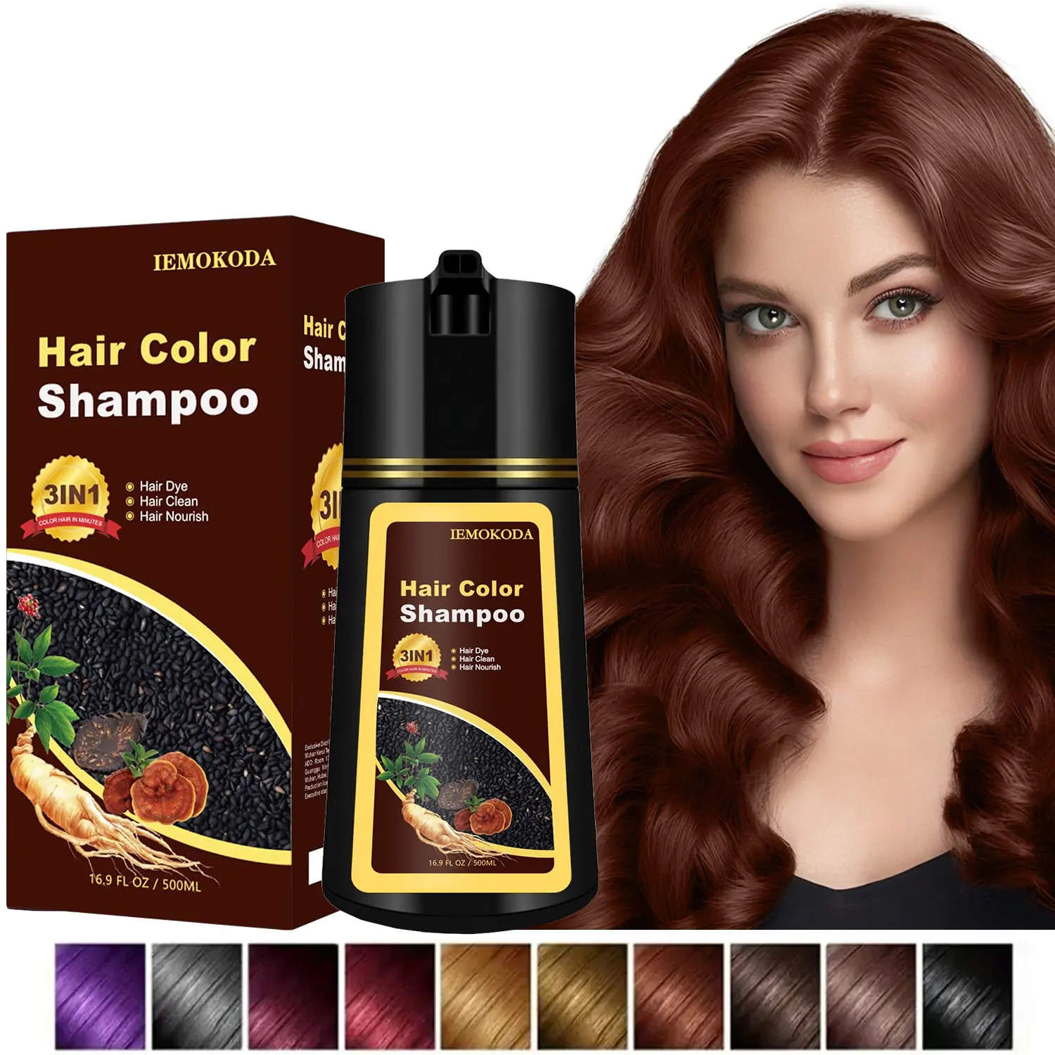 Cherry Brown Hair Dye Shampoo 3-in-1, Plant-Based Instant Gray Coverage & Long-Lasting Natural Color in 15 Minutes, Easy to Use for All Hair Types, Champu Para Canas for Women & Men,500ML