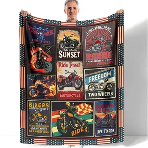 HommomH Vintage Motorcycle Fleece Blanket for Adults Men Women, Riding Lovers Gifts, Soft Warm Cozy Throw Blankets for Motor Bikers/Riders, 50"x60"