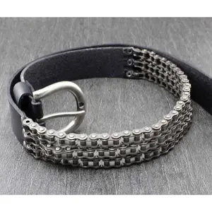 Men Biker Rocker Punk Heavy Motorcycle Chain Genuine Leather Belt Gift