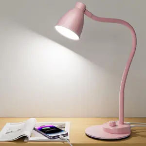 Cute Pink Desk Lamp with USB  Port, 3 Color Modes, Dimmable, Flexible Gooseneck, LED, Aluminum, Pink