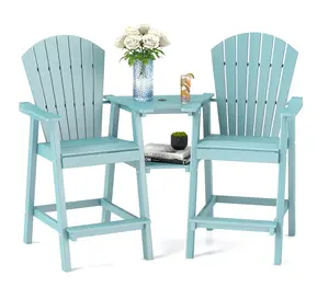 FOOWIN Tall HDPE Adirondack Chairs Set of 2,HDPE Balcony Chair with Double Connecting Tray Patio Stools Weather-Resistant for Outdoor Deck Lawn Pool Backyard