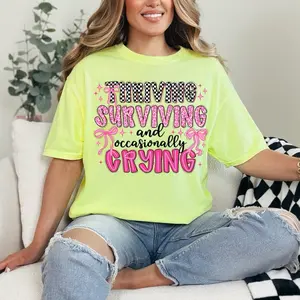 Thriving Surviving and Occasionally Crying T-shirt Comfort Colors Summer Everyday Style Shirtsleeve love casual comfortable super soft relaxed fit unisex Sizing womenswear Streetwear  vintage Crewneck Printed Loose mom mama