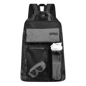 Swim Bag for Swimmers, Large Mesh Swim Bag, 80L(8 Footballs Capacity) Lightweight Waterproof Drawstring Beach Backpack for Men & Women- 30"x22.5"x7.6"