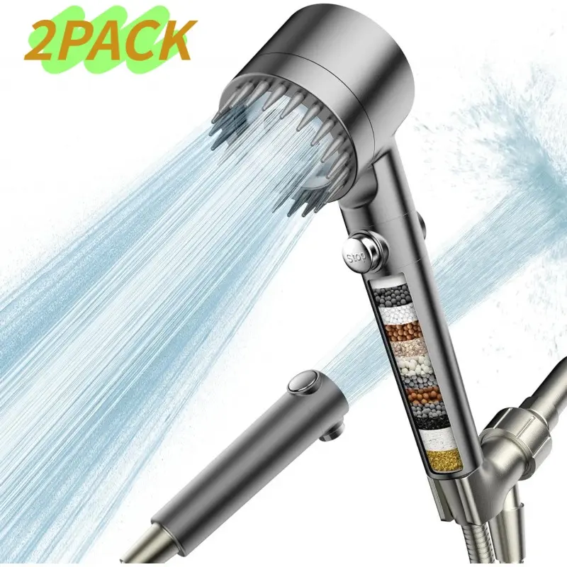 Plastic Filtered Shower System Handheld Rain Sprayer with 150Cm / 5Ft Reach, Built-in Silicone Brush, Powerful Spray, 3 Spray Settings, ON/OFF Switch, High-Pressure Hard Water Wash, Scalp Massage Tool, Rain Shower Head With Handheld, Powerful Shower Spray