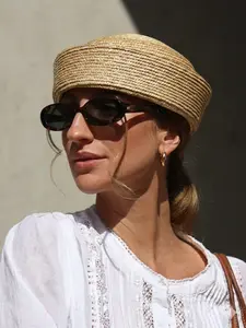 Women's Summer Straw Pillbox Hat, Handmade Fedora Sun Hat, Colorful Beret for Church, Derby Party, Beach, Circle Concave Top, Outdoor Sun Cap