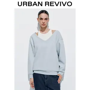 URBAN REVIVO Women's Oversized 2-in-1 Long-Sleeve Hoodie Sweatshirt Pullover - Light, Soft, Comfortable Fabric, Stylish Clothes, Casual Everyday Outfits Top (UYY450303)