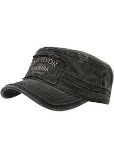 Unisex Washed Casual Basic Cadet Army Cap Everyday Military Baseball Hat Flat Top Hat Cap with Embroidery Patch, Classic Baseball Cap