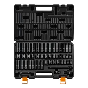 【fathersdaygift】VEVOR Impact Socket Set3/8" Drive48-Piece Socket Set6-Point SocketsSAE 5/16"-3/4" and Metric 8-19 mm21-22 mmEasy to IdentifyCr-V Alloy SteelExtension BarAdapter and Storage Cage