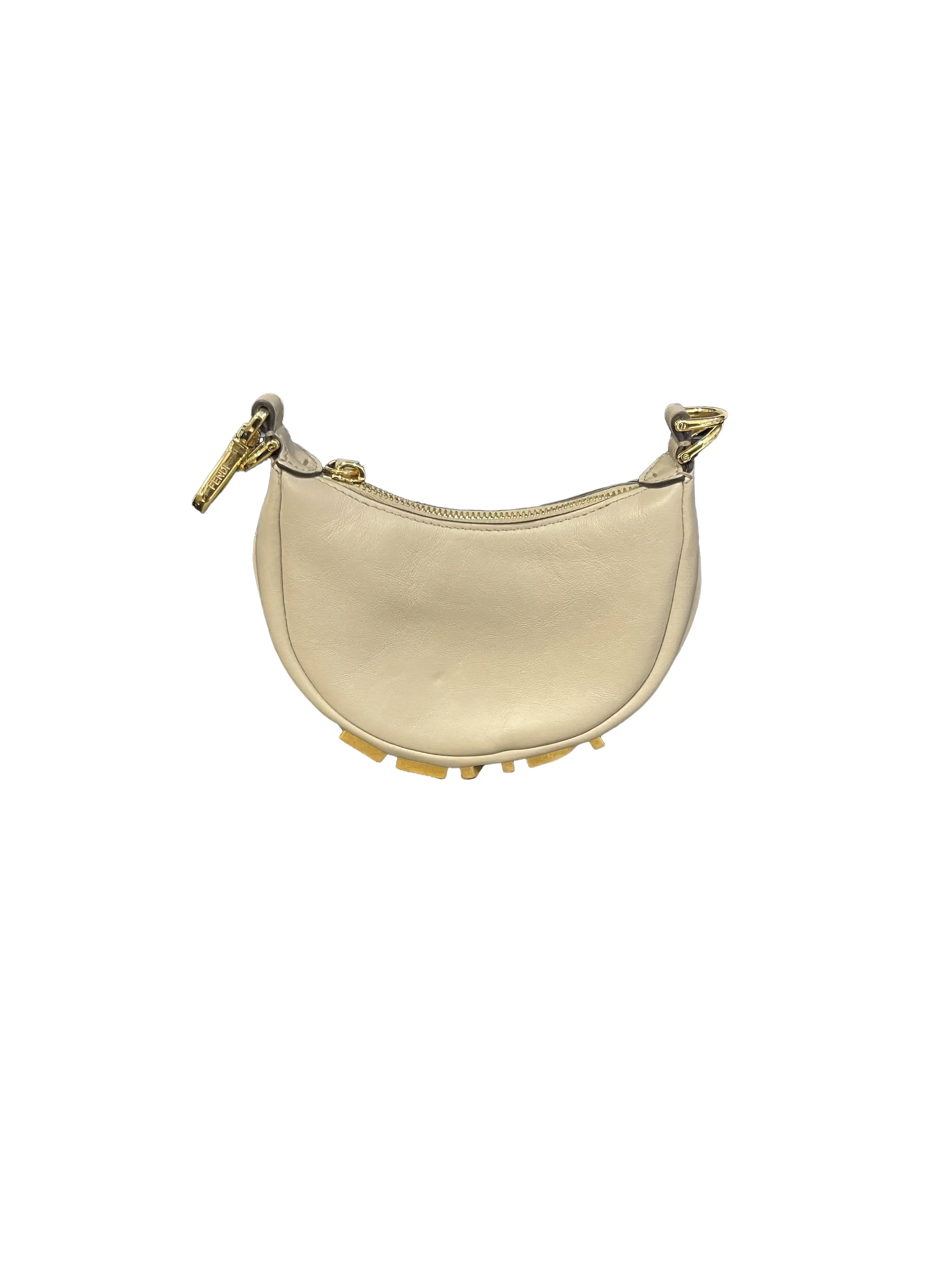Pre-owned FENDI beige leather Mini Bags Fendigraphy Mini in Beige Chic Compact Leather Bag with Vintage Gold Tone Hardware & Zip top Closure
